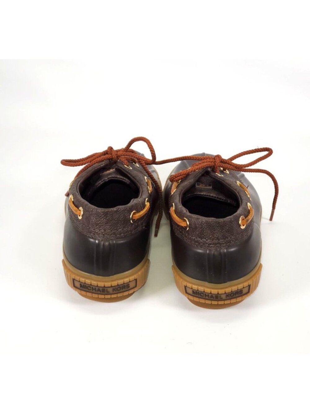Michael Kors Women's Hyde Brown Leather/Rubber Logo Duck Boots Size 6 1278 - Picture 8 of 12